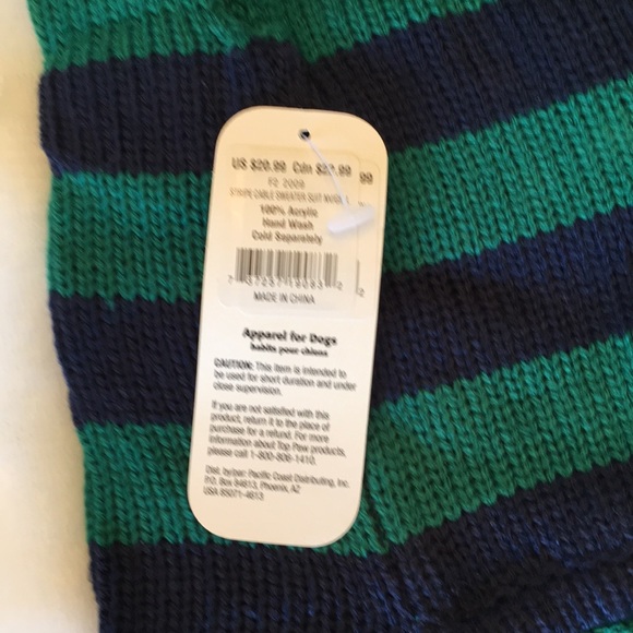COPY - Blue and Green Striped Cable Knit Dog Sweater L - Picture 4 of 8